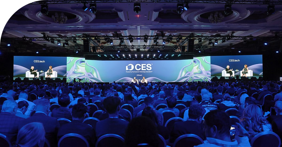 A full CES keynote hall in Las Vegas